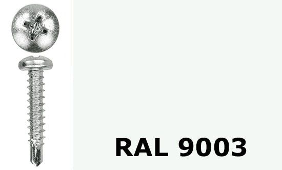 Саморез с полукруглой головкой и буром окрашенный 4,8х50 мм DIN 7504 N, RAL 9003 (сигнальный белый), оцинкованная сталь  - фото